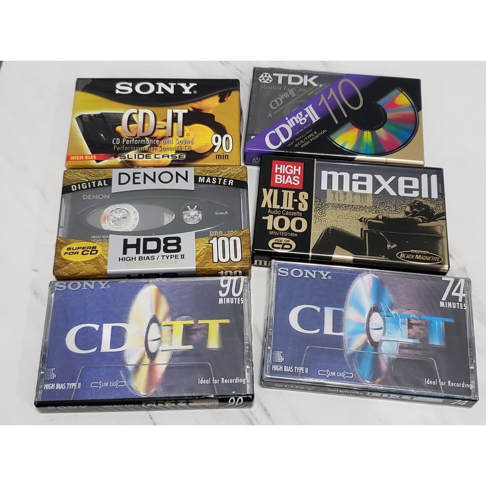 Lot 6 Blank Audio Cassette Tapes TDK MAXELL Sony High Bias Type II Cd-it NEW Mix